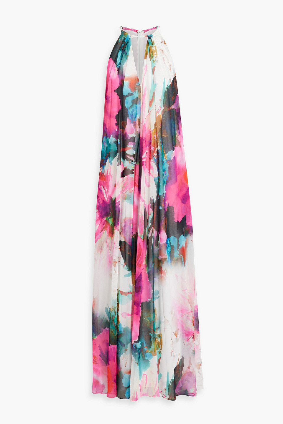 Gathered printed chiffon maxi dress