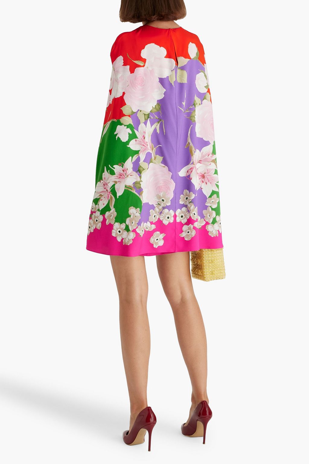 VALENTINO GARAVANI Cape-effect floral-print silk-blend twill mini dress