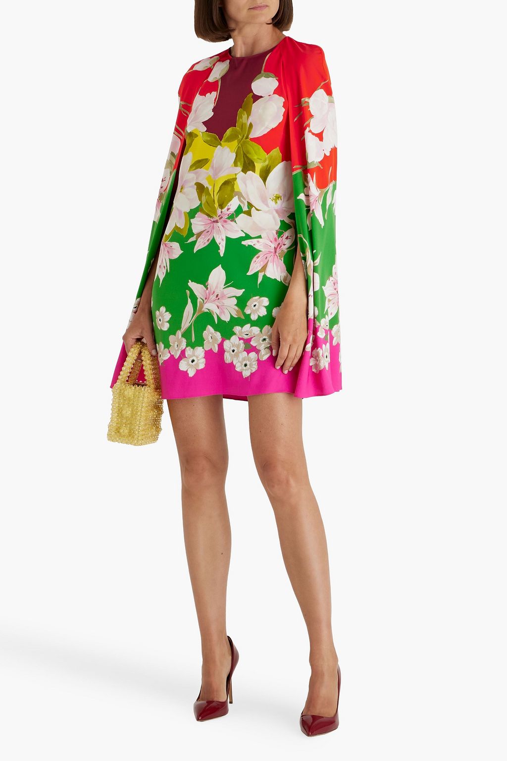 VALENTINO GARAVANI Cape-effect floral-print silk-blend twill mini dress