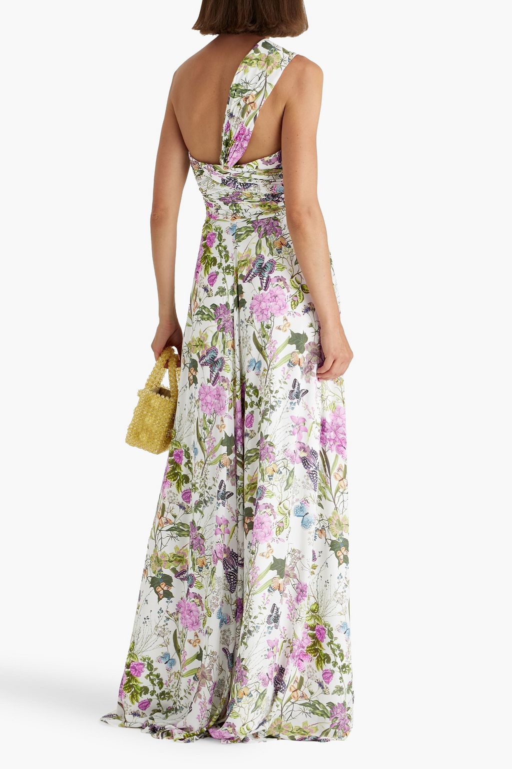 BADGLEY MISCHKA One-shoulder floral-print crepe maxi dress