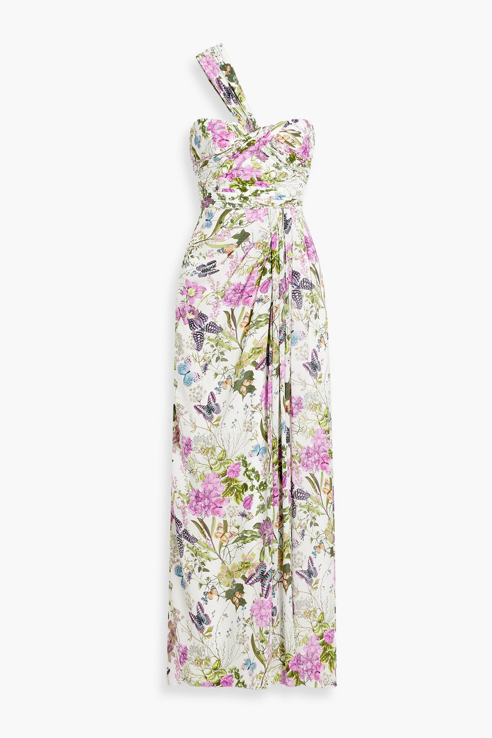 One-shoulder floral-print crepe maxi dress