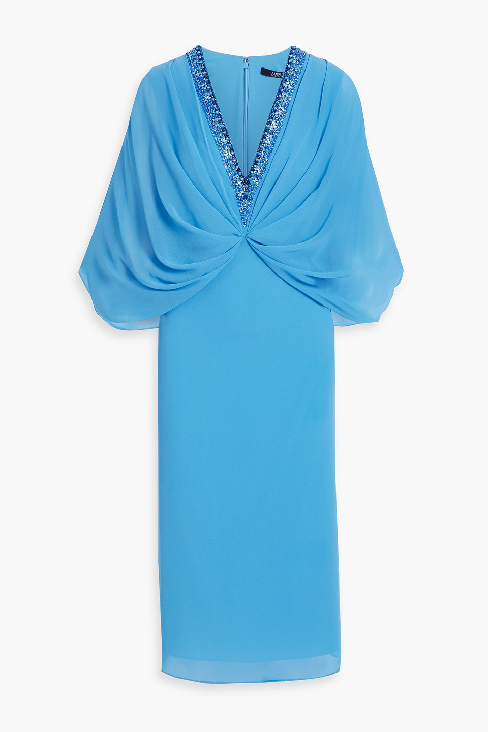 Draped embellished chiffon midi dress