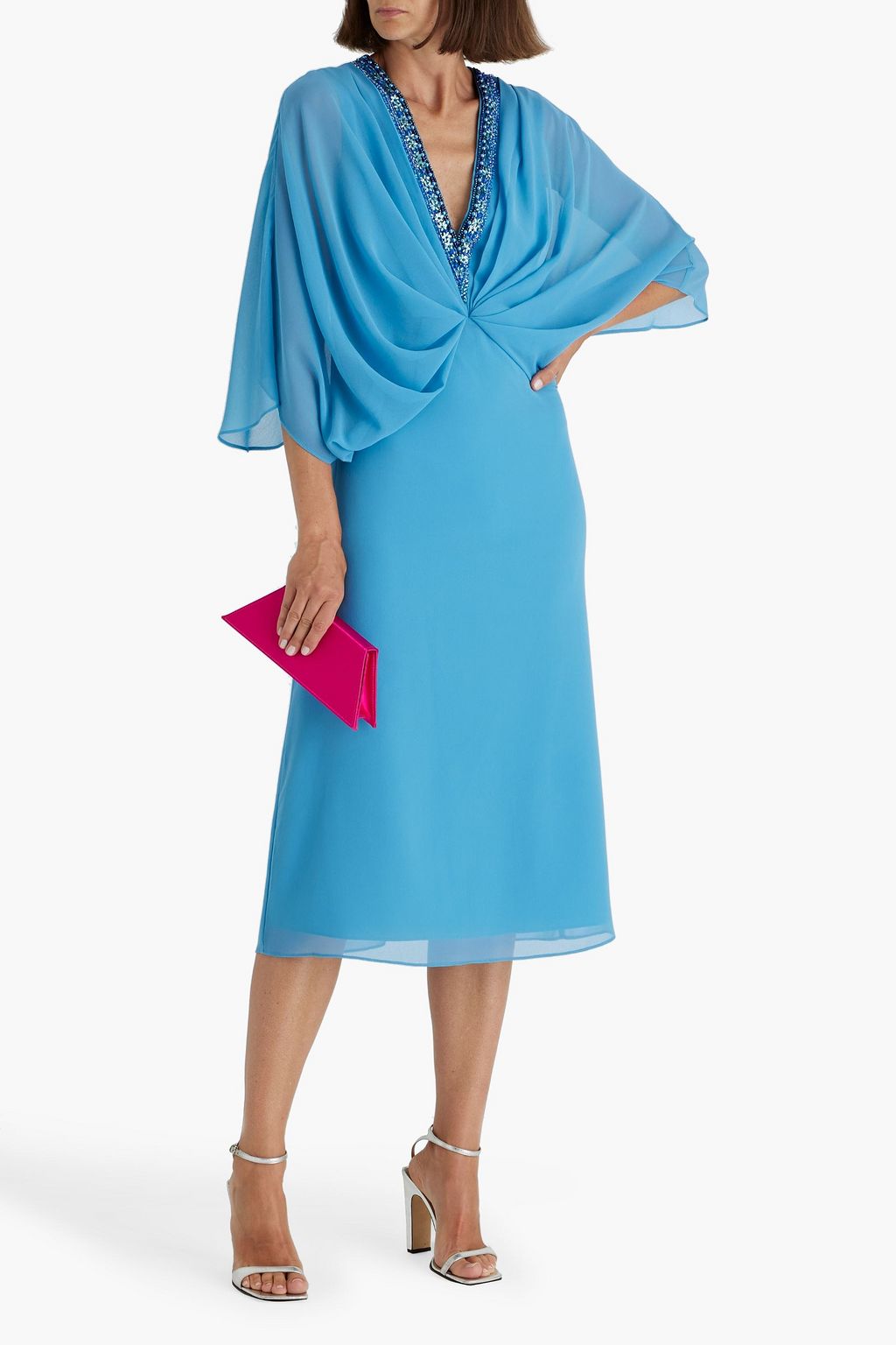 BADGLEY MISCHKA Draped embellished chiffon midi dress