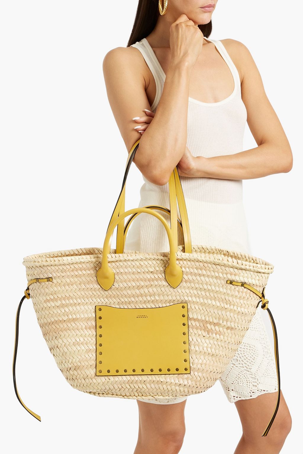 ISABEL MARANT Cadix leather-trimmed straw tote