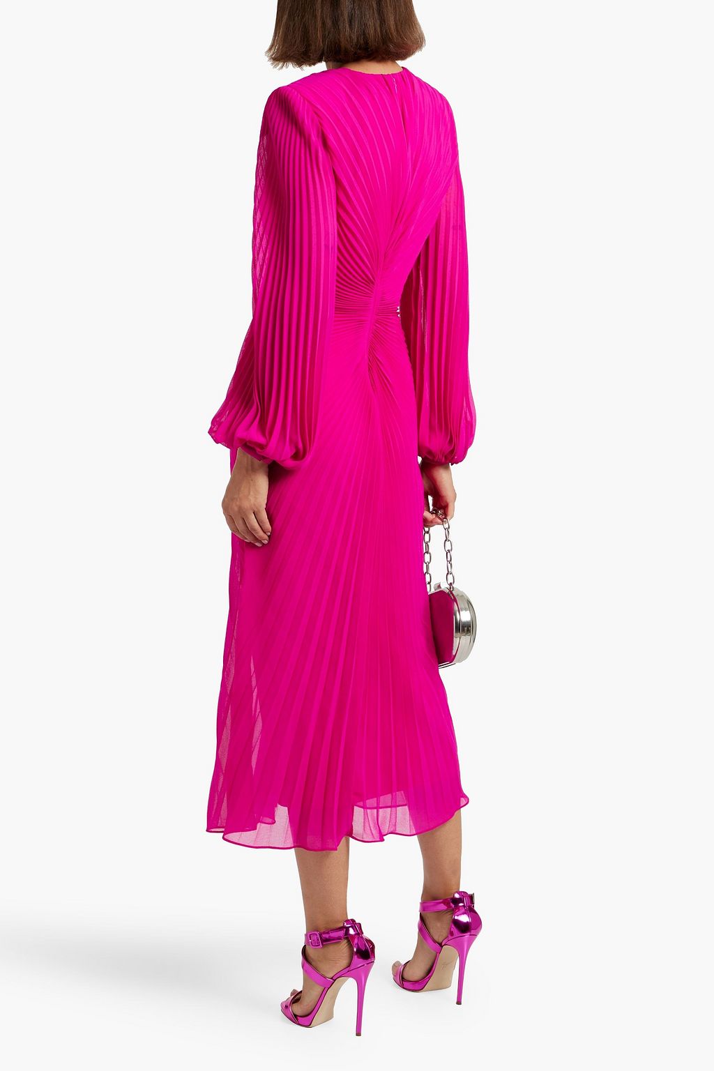 BADGLEY MISCHKA Plissé-chiffon midi dress