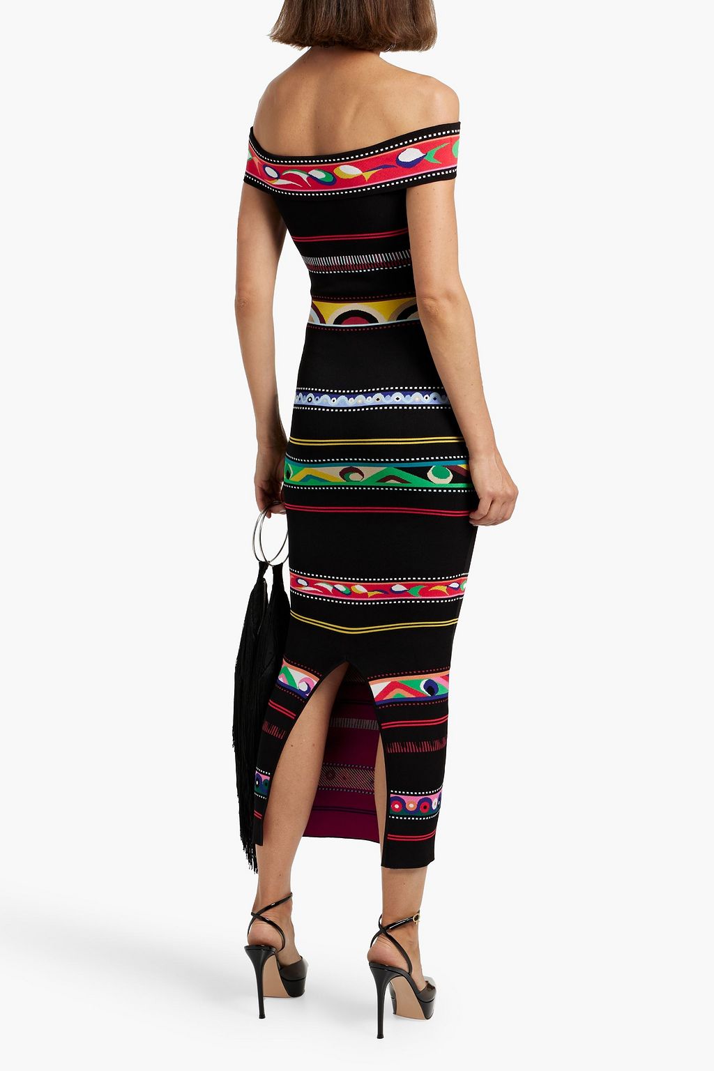 PUCCI Off-the-shoulder striped jacquard-knit midi dress