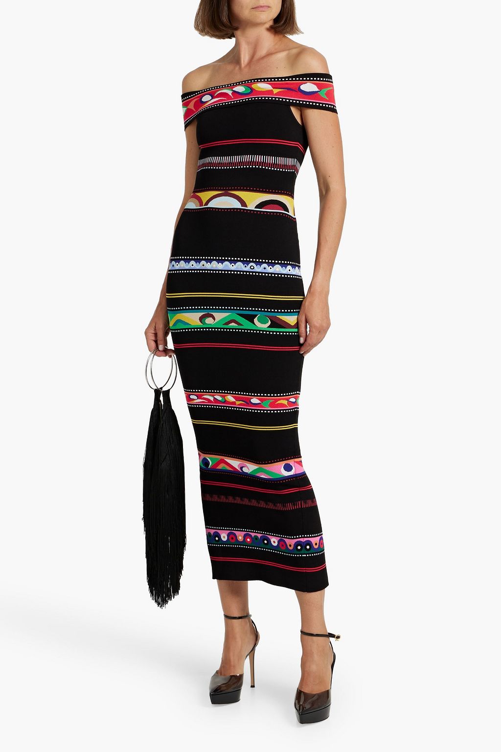 PUCCI Off-the-shoulder striped jacquard-knit midi dress
