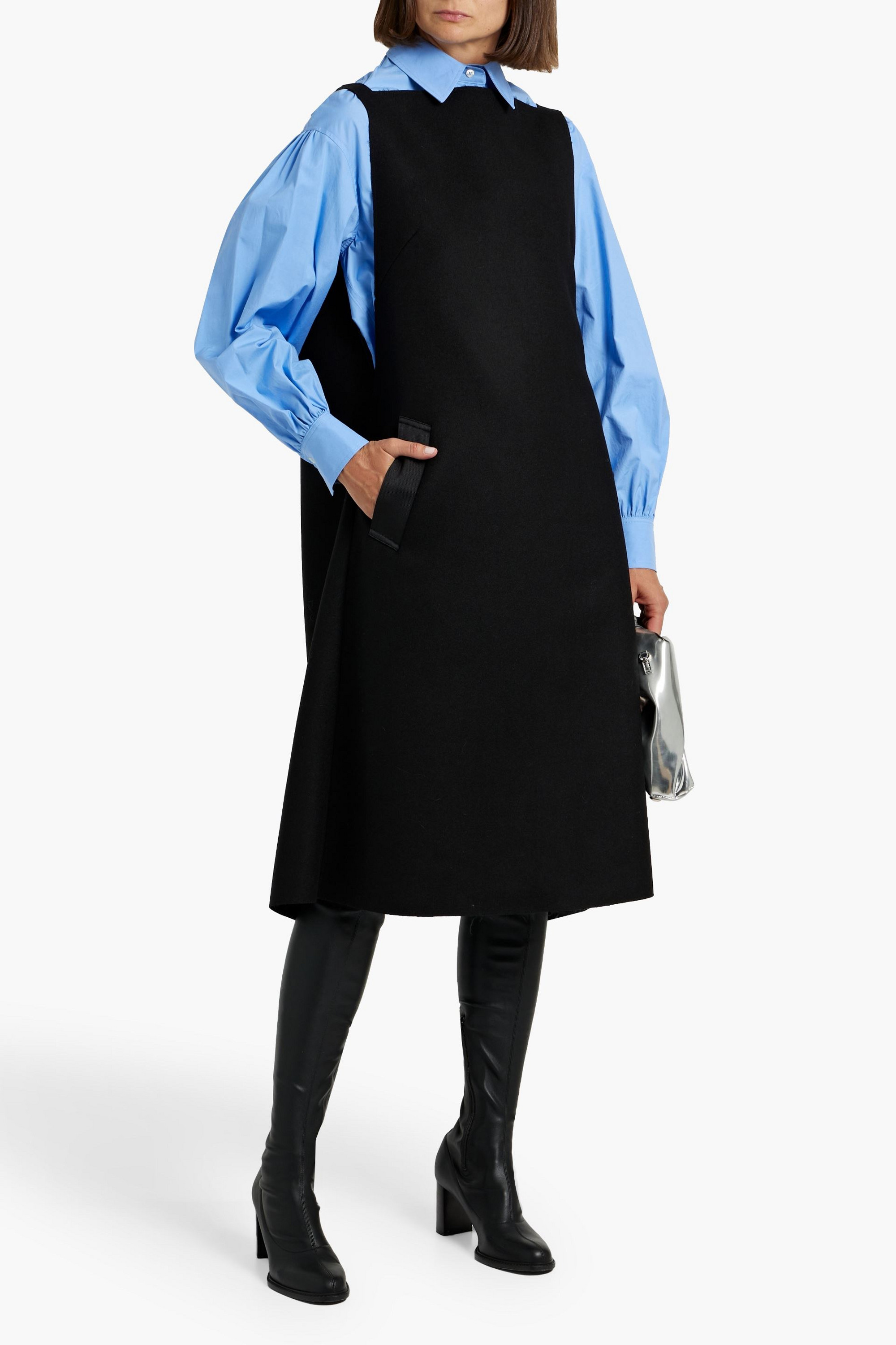 Maison Margiela Draped satin-paneled wool-felt midi dress