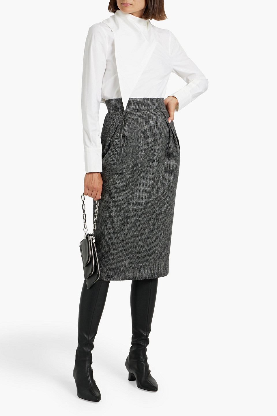Maison Margiela Herringbone Wool-tweed Midi Skirt In Gray