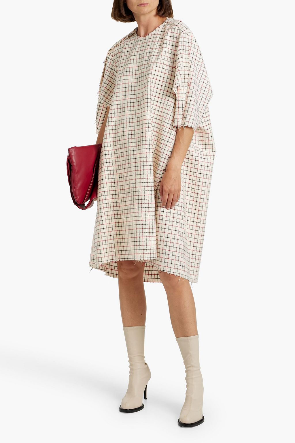 MAISON MARGIELA Frayed checked wool-tweed midi dress