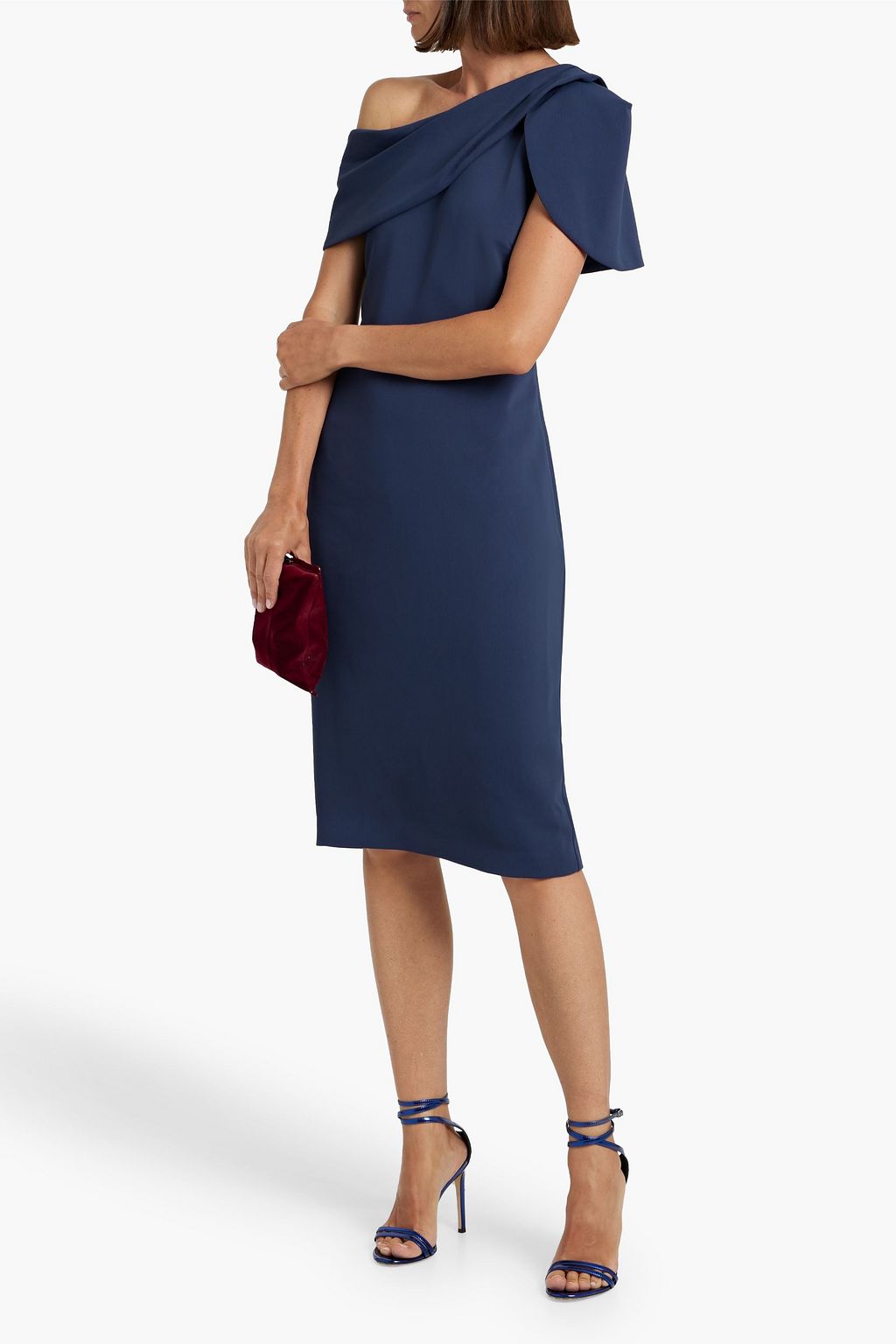 BADGLEY MISCHKA One-shoulder draped crepe dress