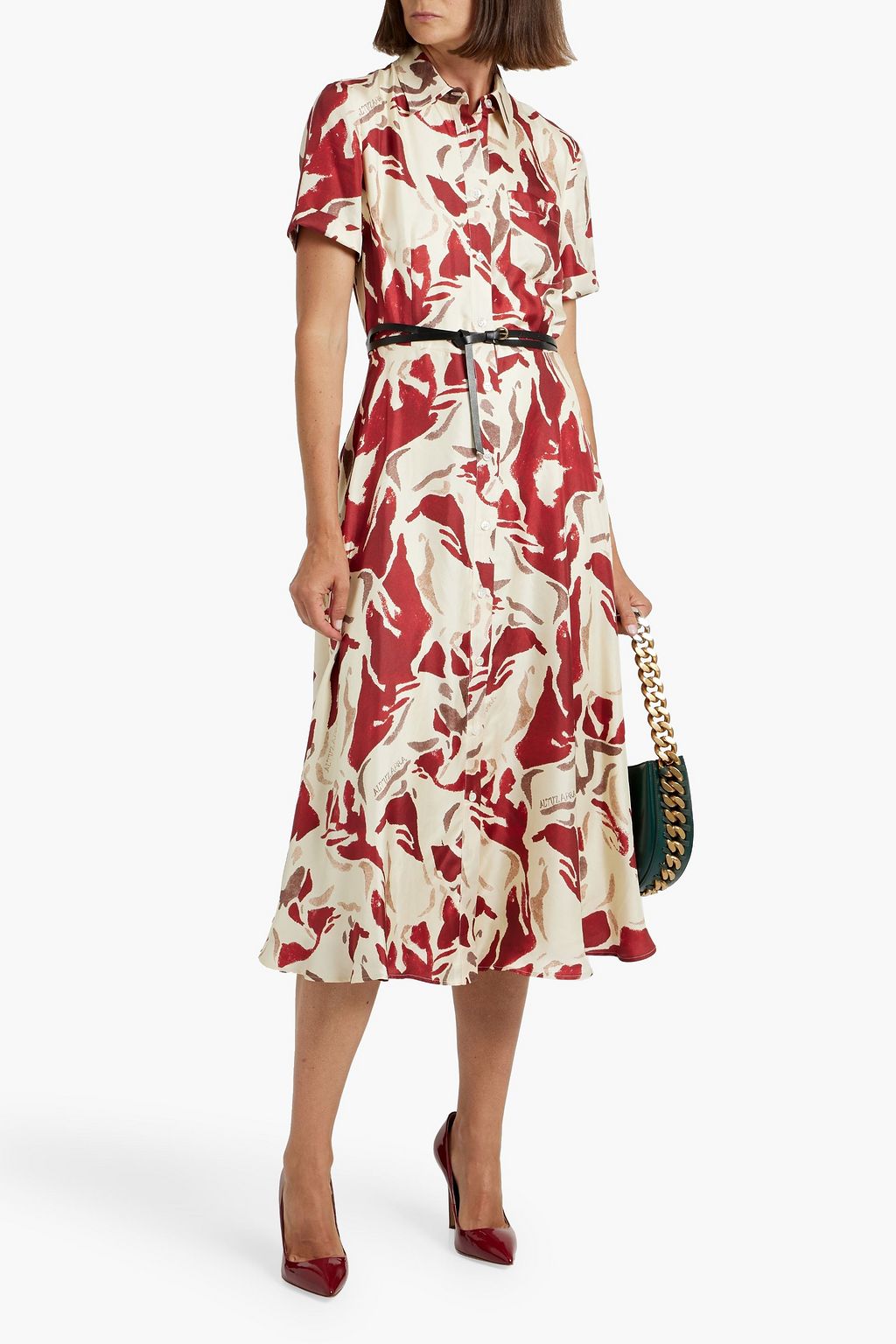 ALTUZARRA Belted printed silk-twill midi shirt dress