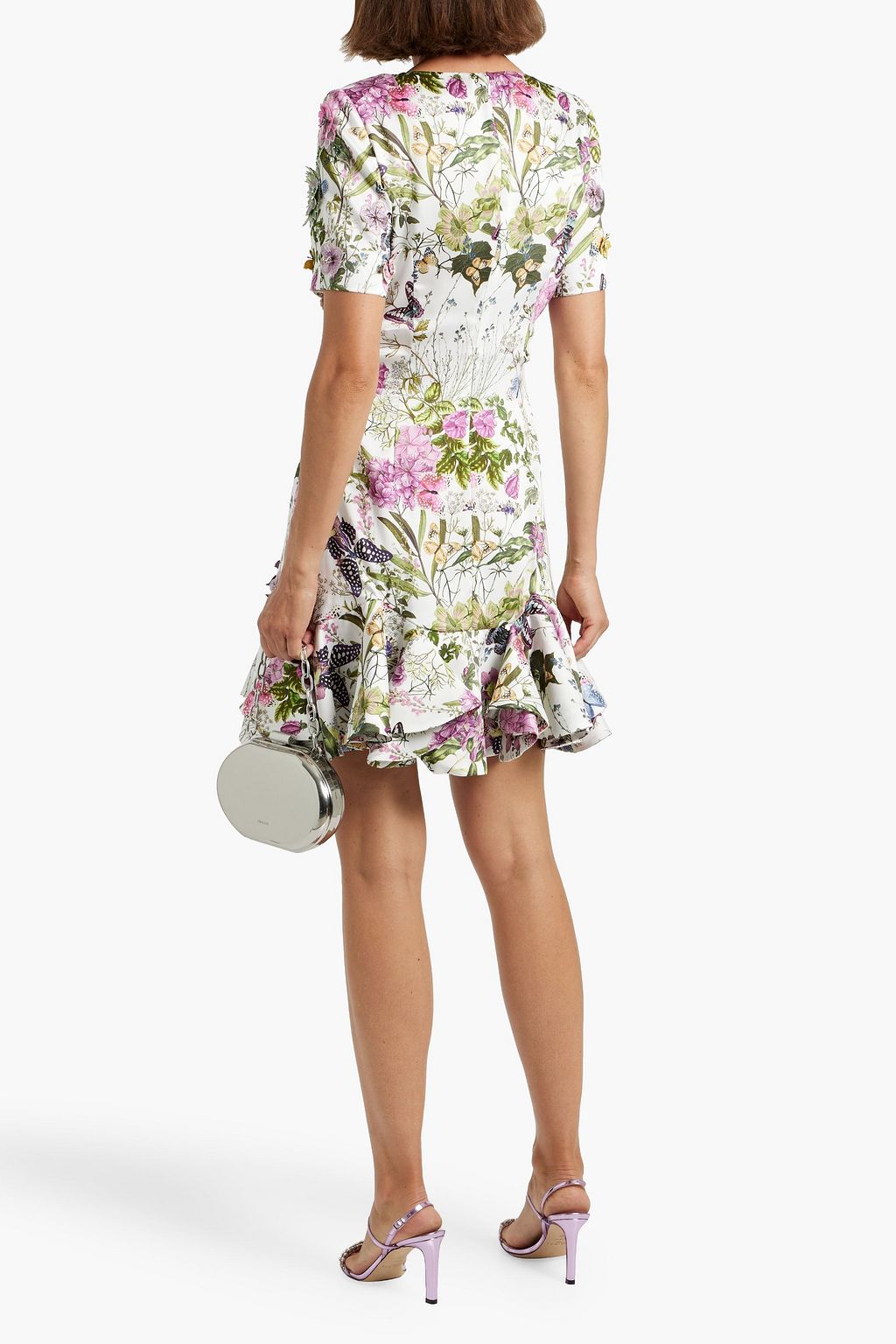 BADGLEY MISCHKA Floral-appliquéd printed twill mini dress