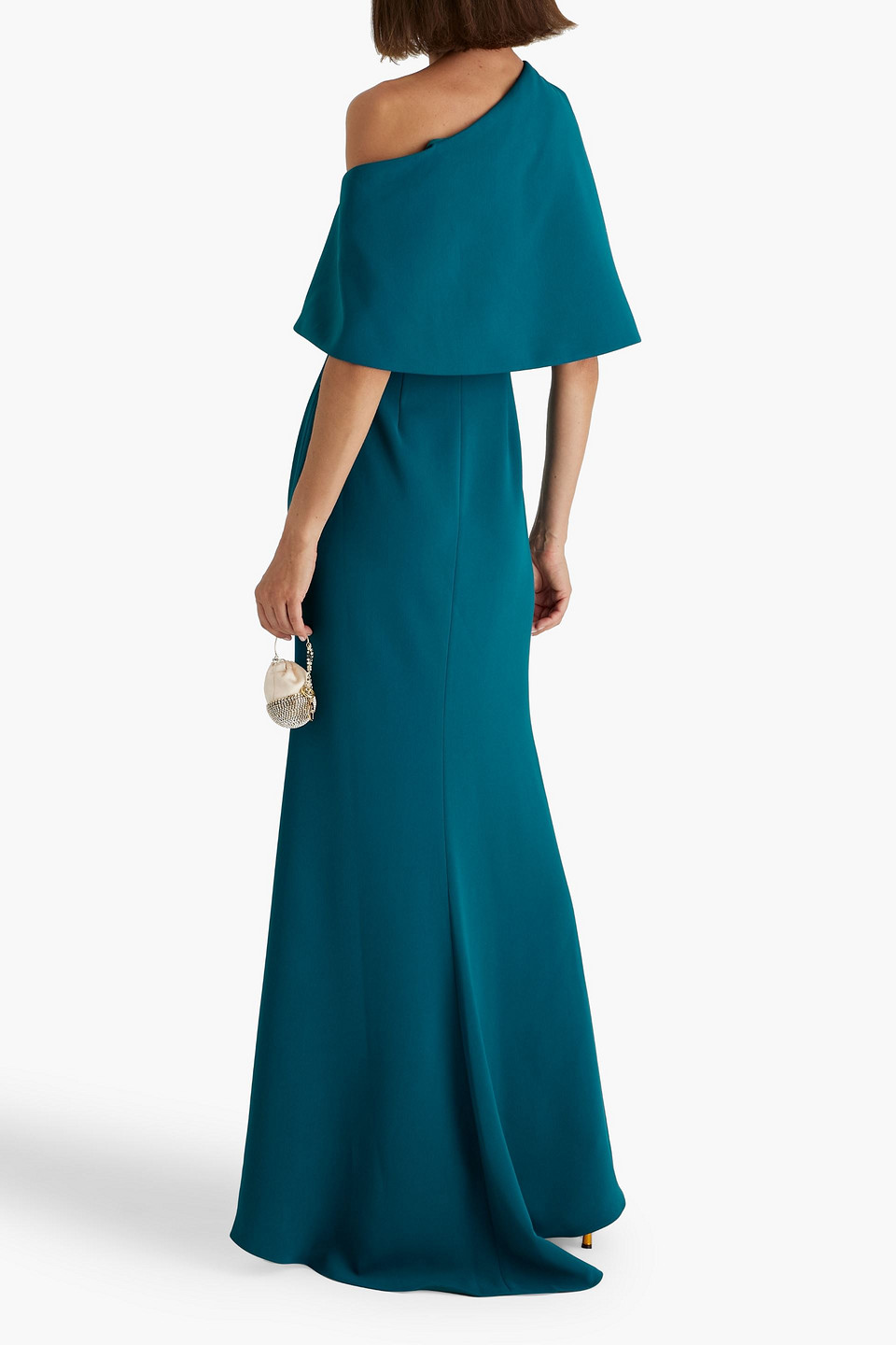 Badgley Mischka One-shoulder Crepe Gown In Blue