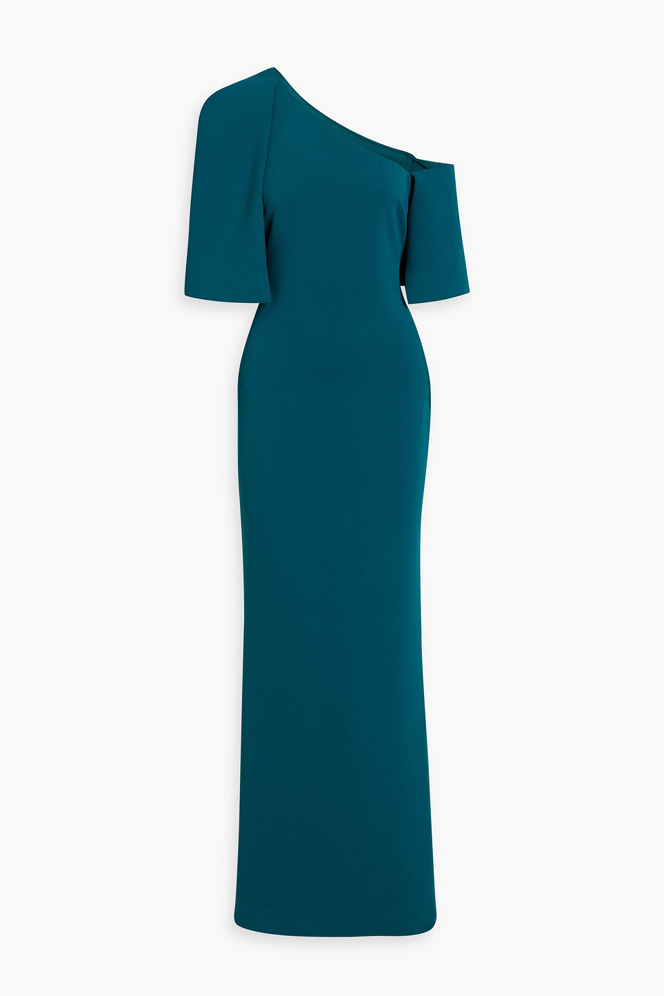Badgley Mischka One-shoulder Crepe Gown In Blue