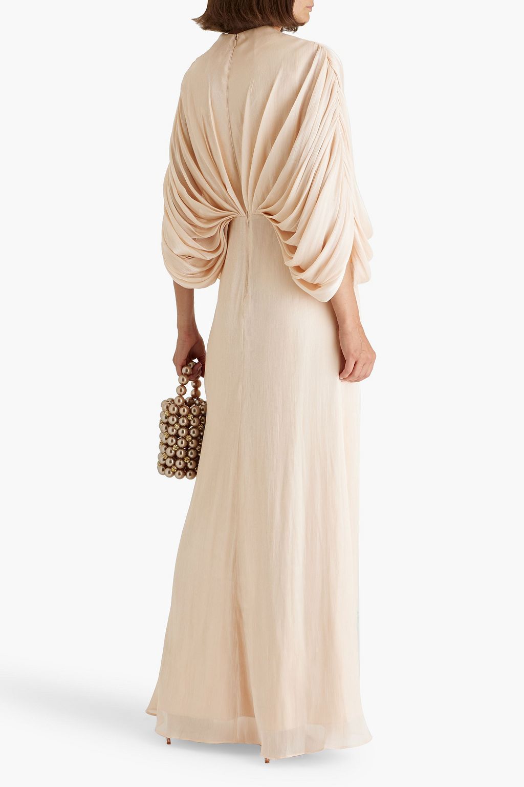 BADGLEY MISCHKA Draped metallic georgette gown