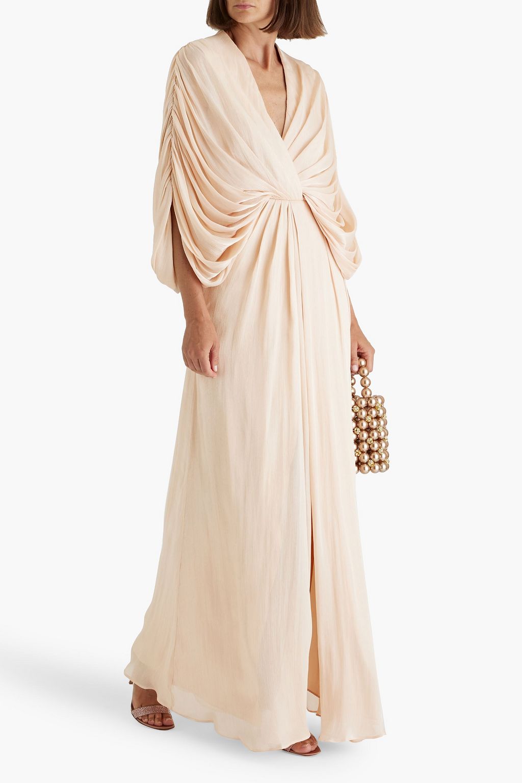 BADGLEY MISCHKA Draped metallic georgette gown