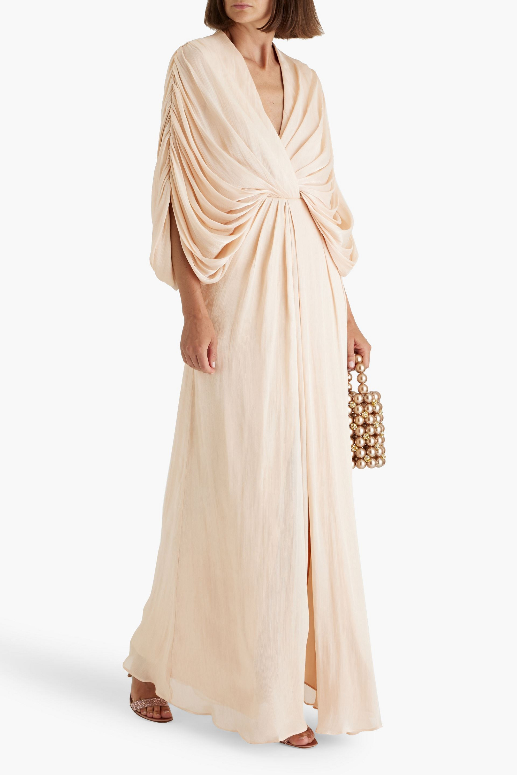 Badgley Mischka Draped metallic georgette gown