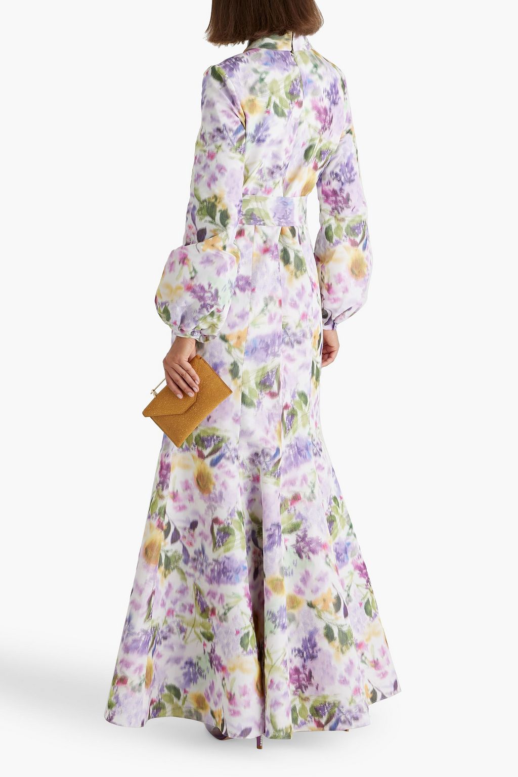 BADGLEY MISCHKA Floral-print taffeta maxi dress