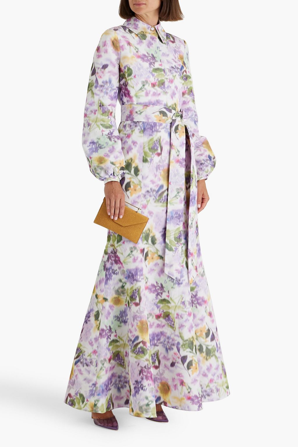 BADGLEY MISCHKA Floral-print taffeta maxi dress