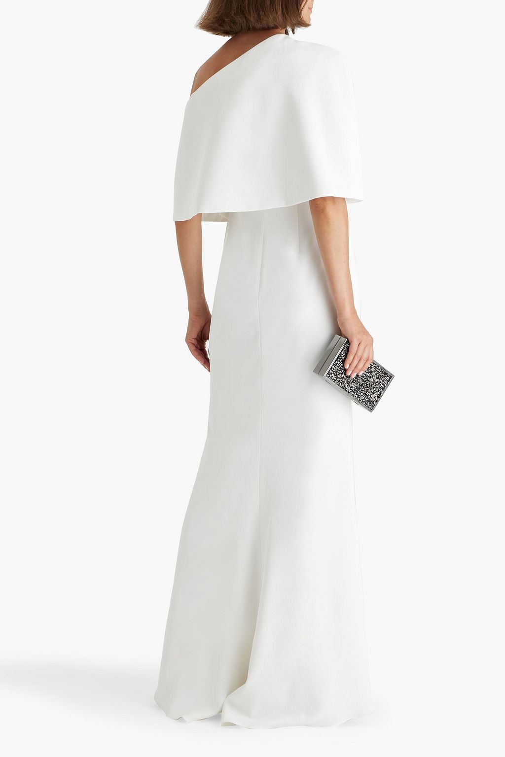 BADGLEY MISCHKA One-shoulder crepe gown