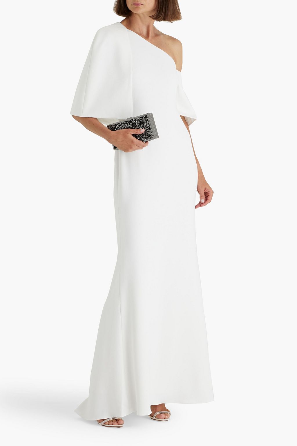 BADGLEY MISCHKA One-shoulder crepe gown