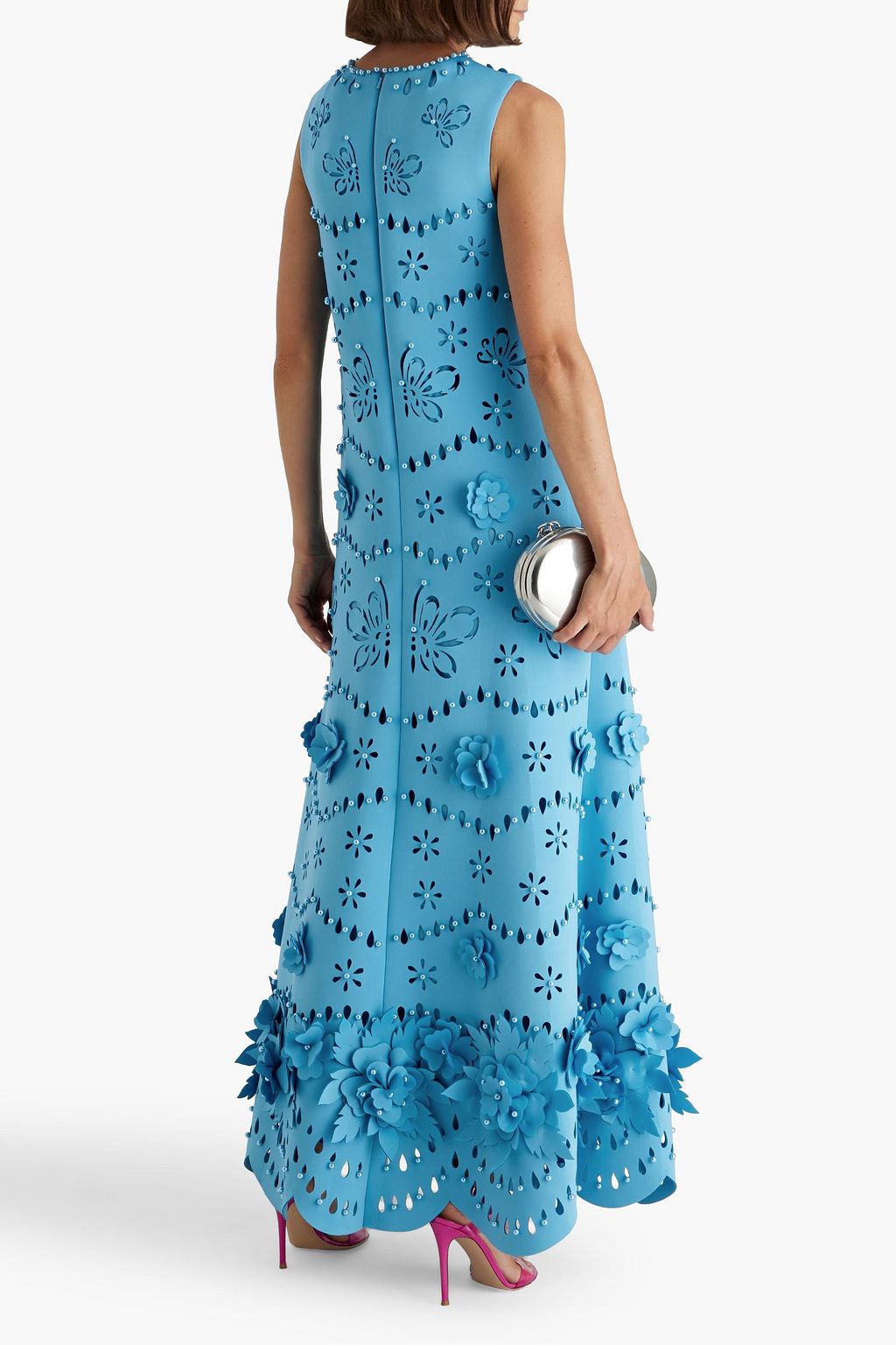 BADGLEY MISCHKA فستان سهرة من قماش سكوبا مقصوص بالليزر مُزيّن بزخارف الأزهار