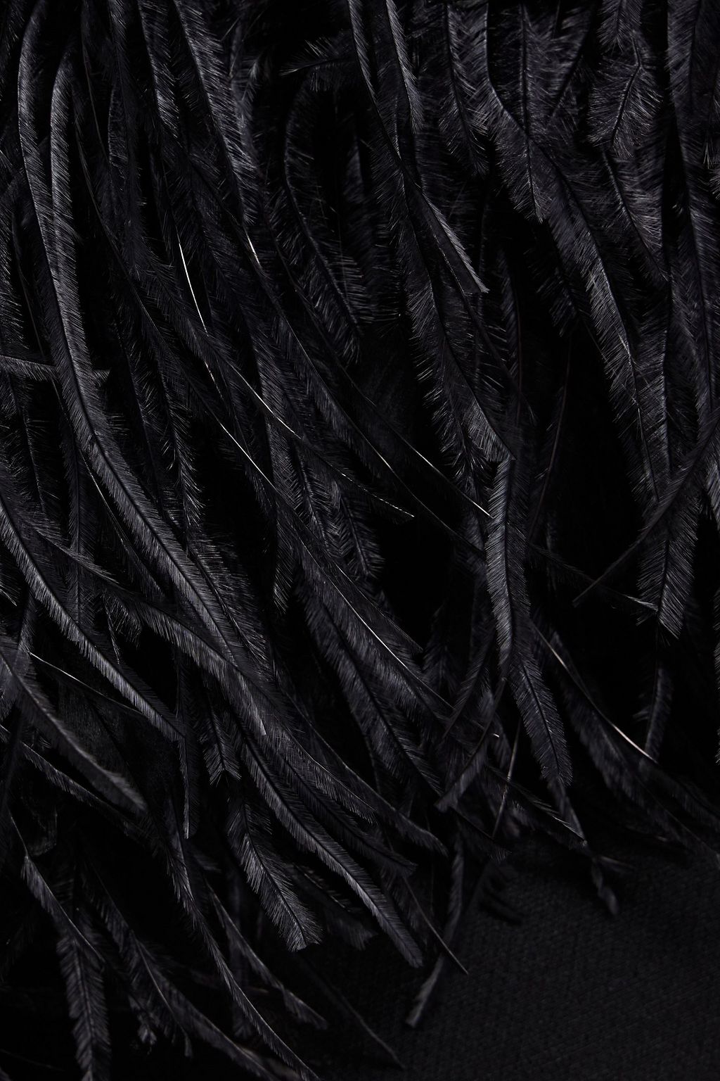 VALENTINO GARAVANI Off-the-shoulder feather-embellished wool and silk-blend crepe mini dress