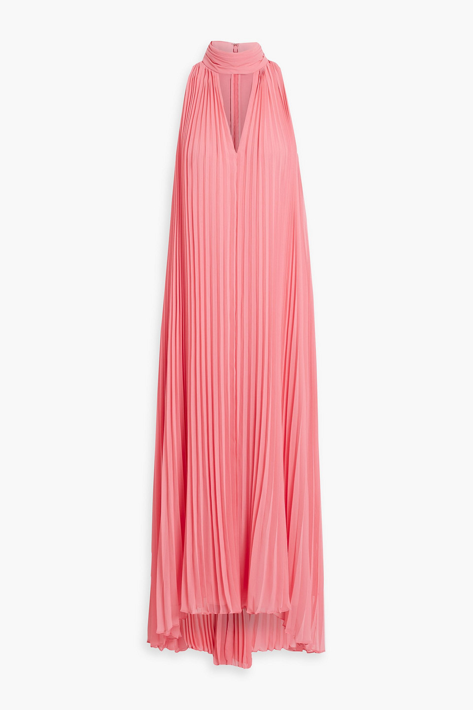 Cutout pleated chiffon maxi dress