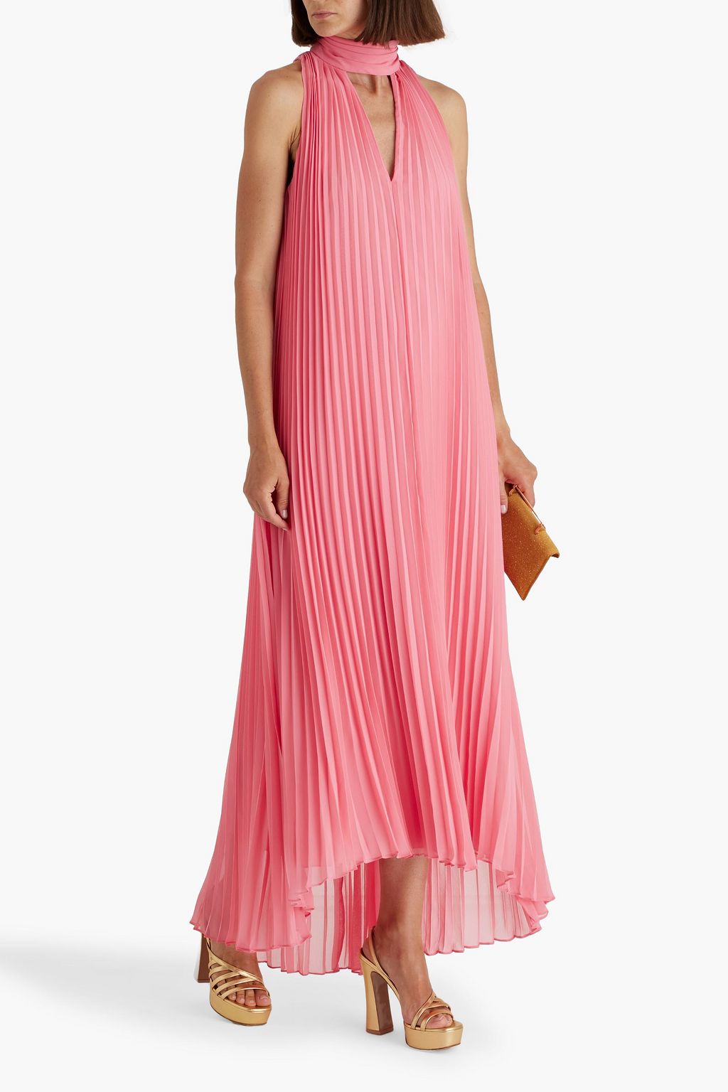 BADGLEY MISCHKA Cutout pleated chiffon maxi dress