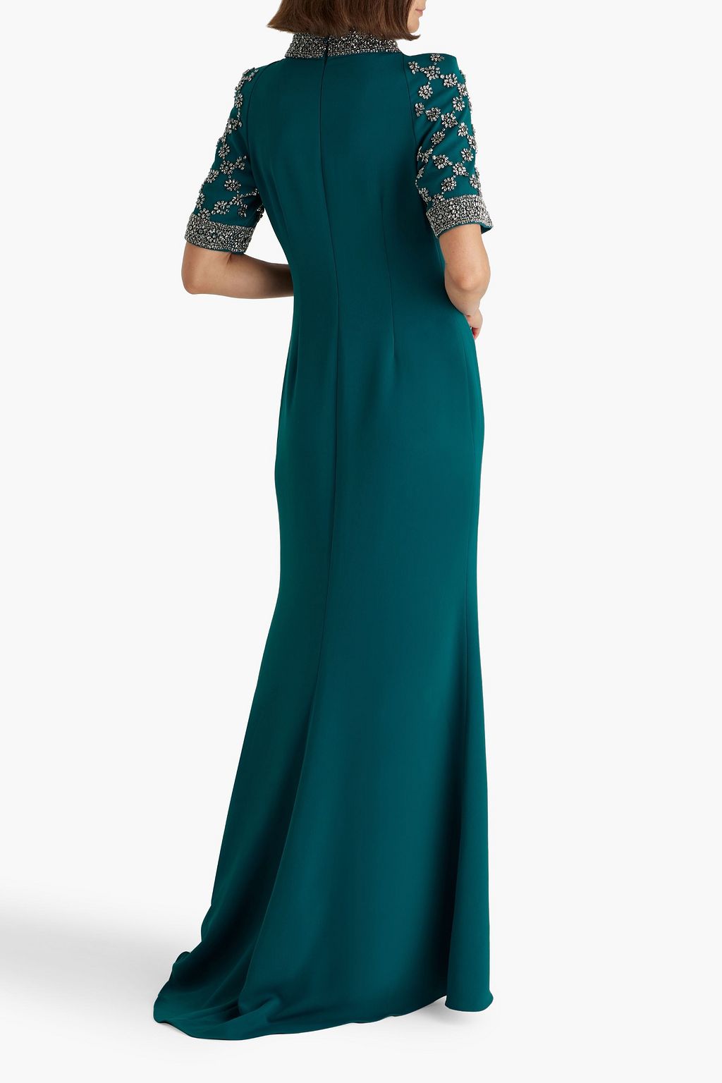 BADGLEY MISCHKA Crystal-embellished crepe gown