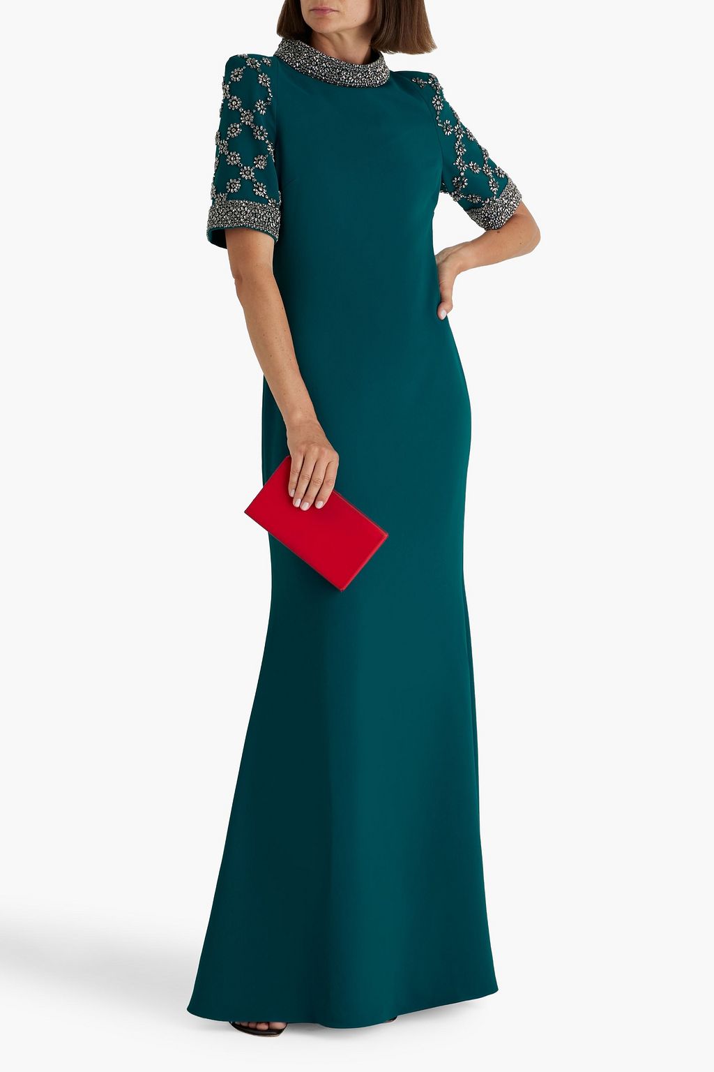 BADGLEY MISCHKA Crystal-embellished crepe gown