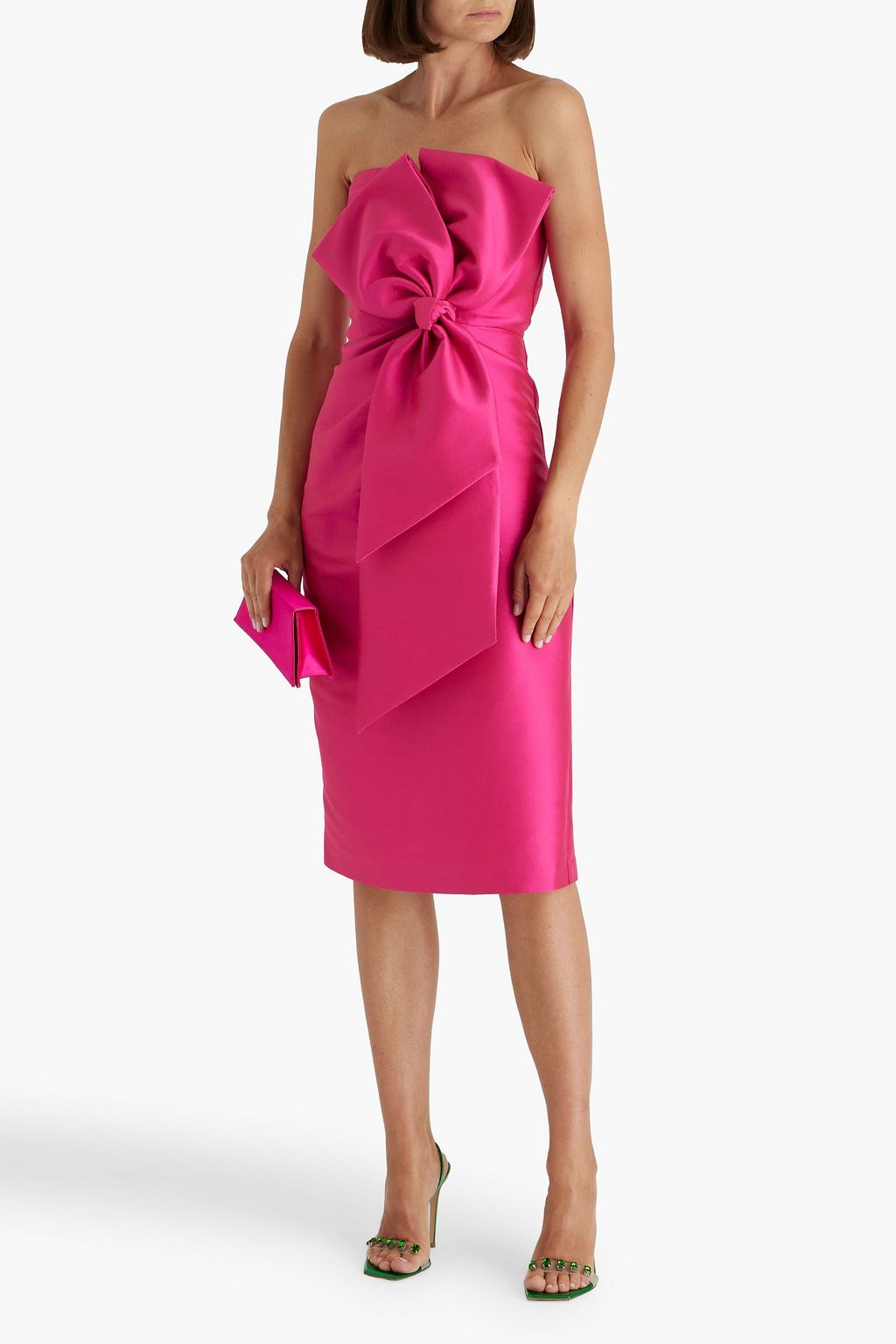 BADGLEY MISCHKA Strapless bow-detailed faille midi dress