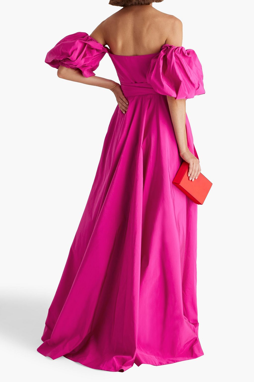 VALENTINO GARAVANI Off-the-shoulder cotton-blend faille wrap gown