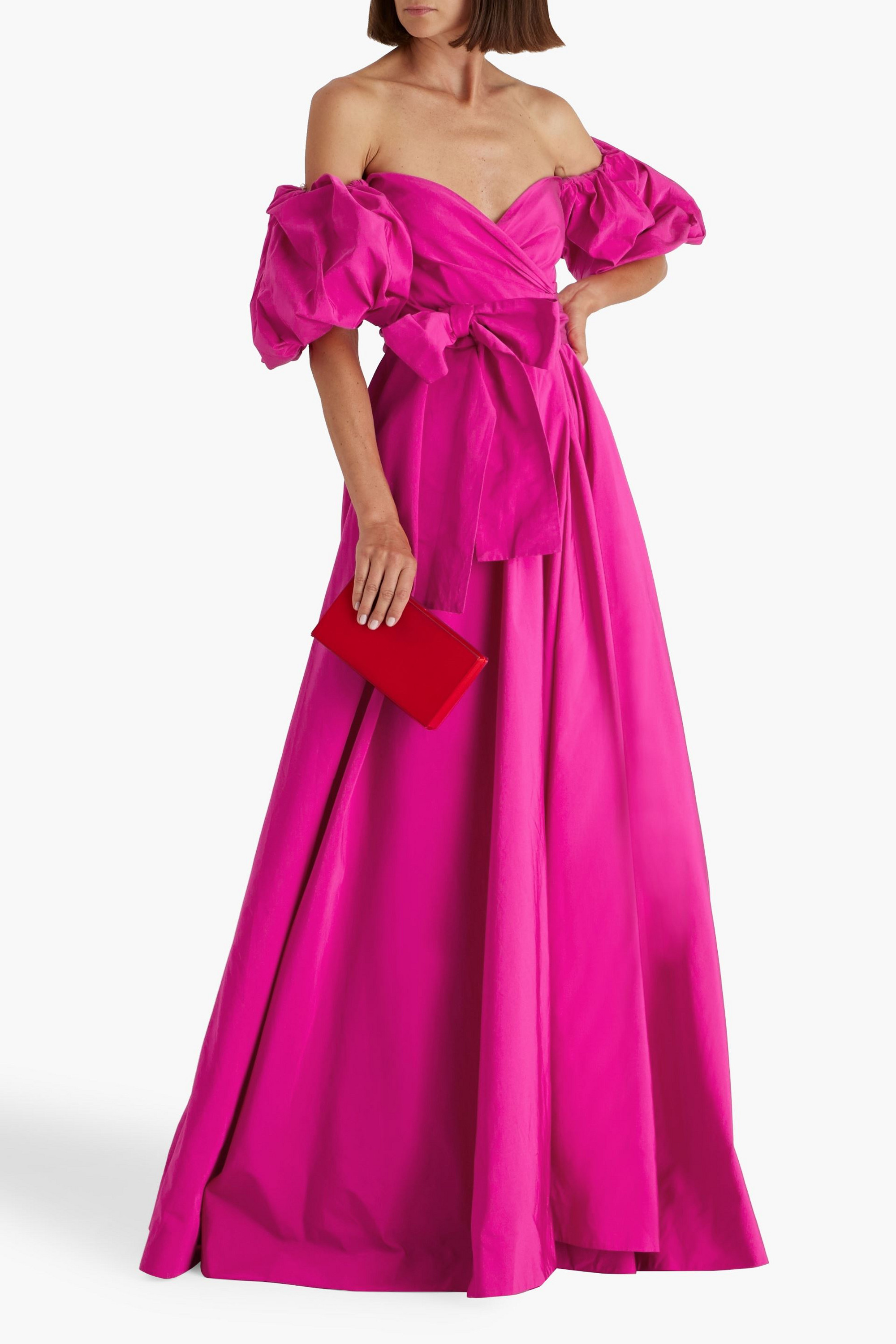 Valentino Garavani Off-the-shoulder cotton-blend faille wrap gown