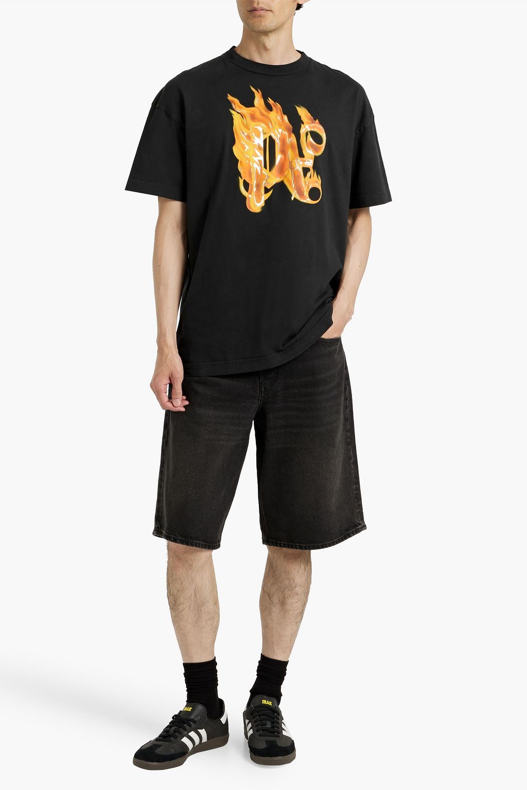 PALM ANGELS Metallic logo-print cotton-jersey T-shirt