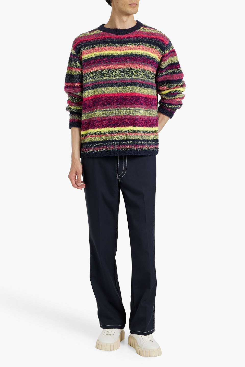 The Elder Statesman Hardwire Striped Bouclé-knit Sweater In Multi