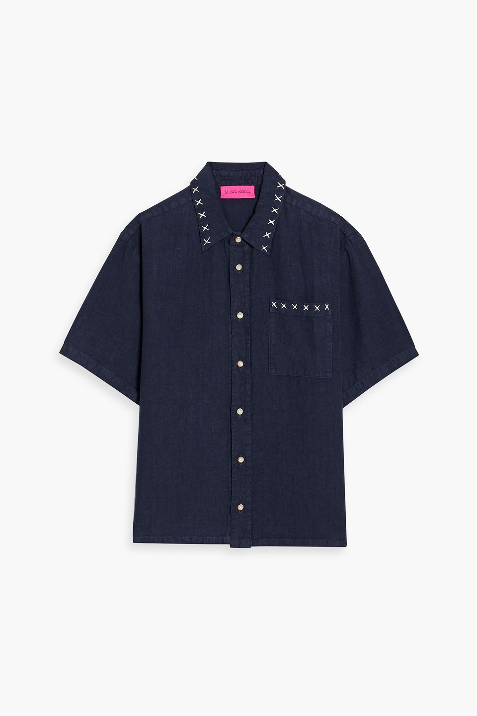 The Elder Statesman Sulfur Embroidered Linen Shirt In Brown