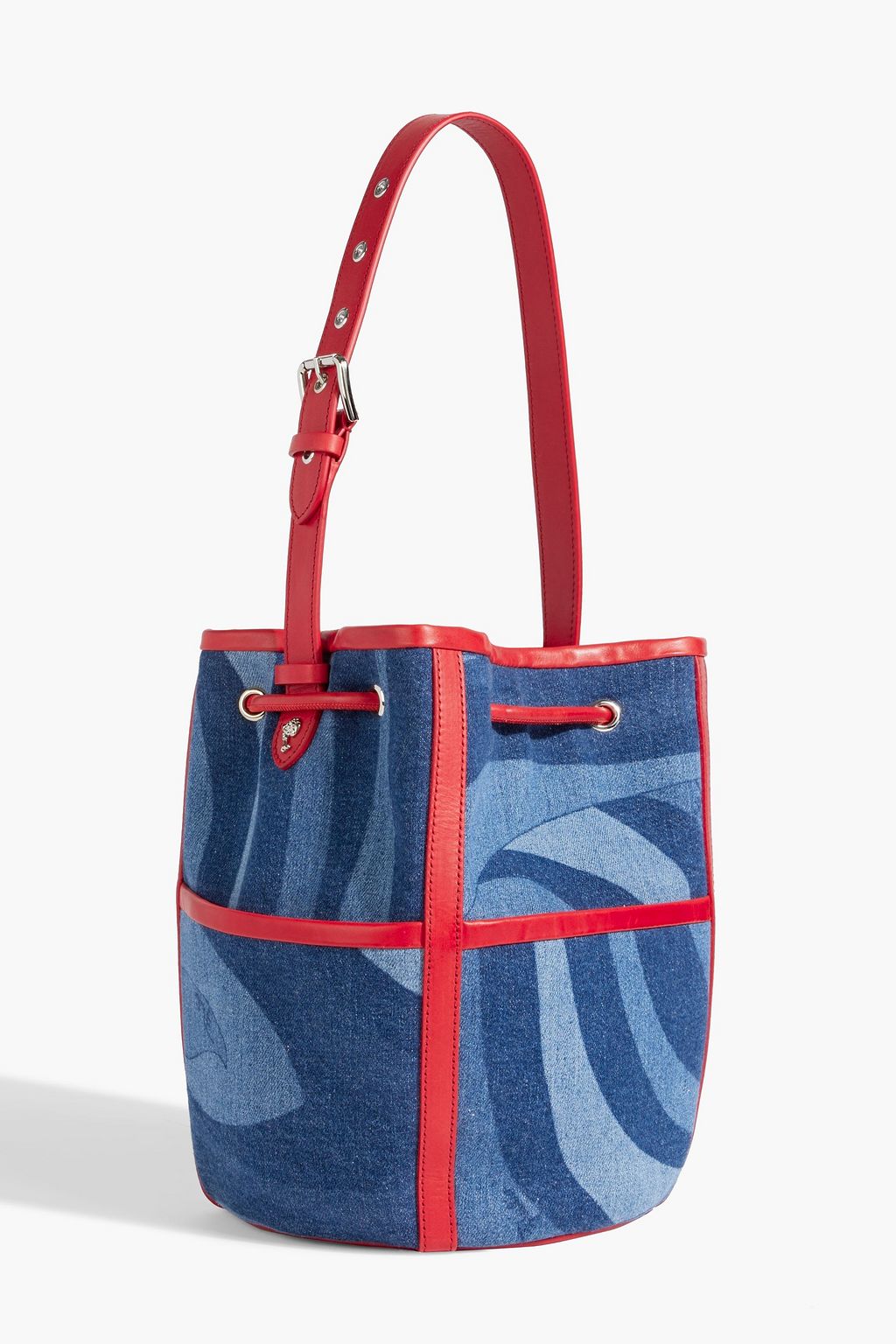 PUCCI Bedruckte Bucket Bag aus Denim mit Lederbesatz