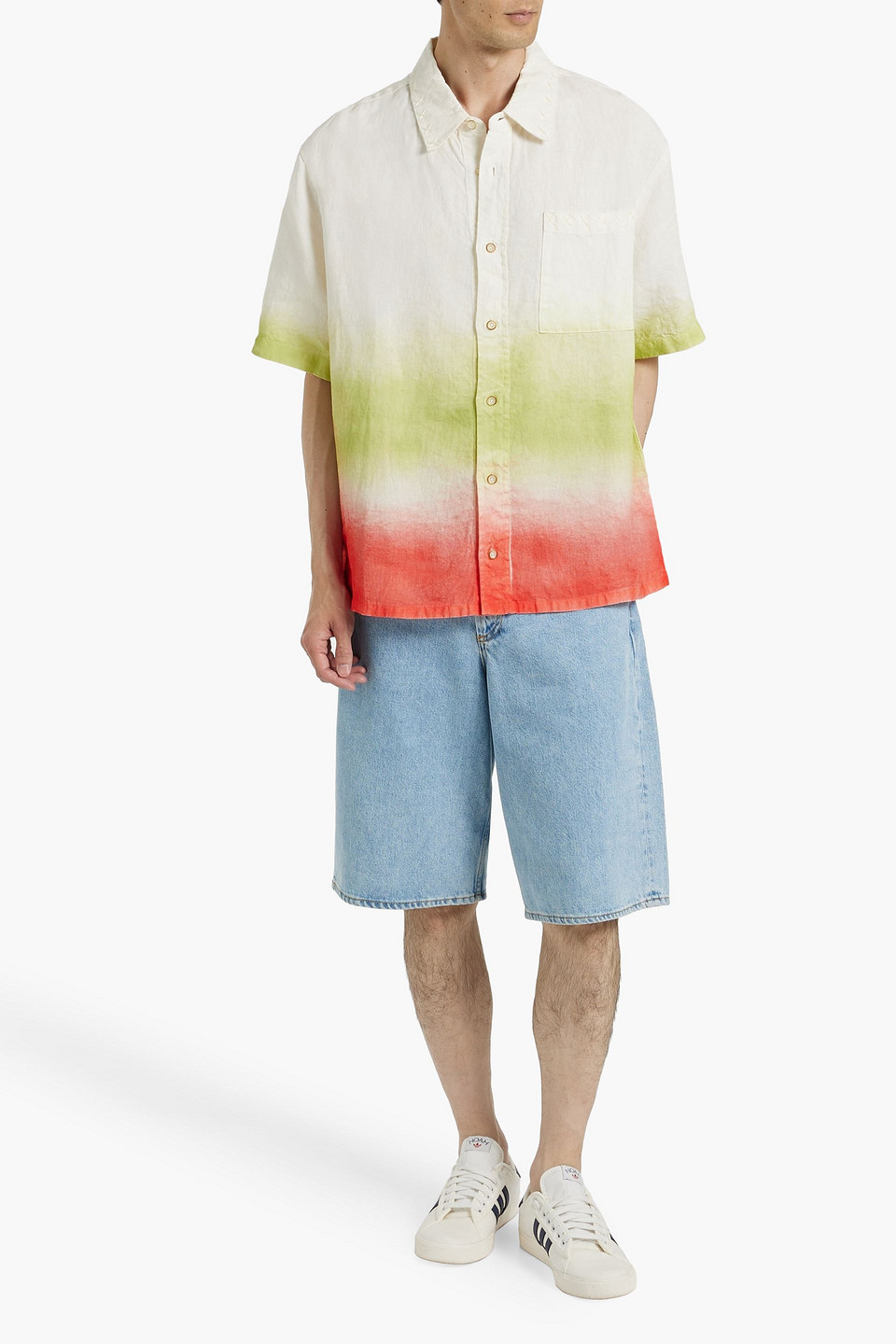 The Elder Statesman Man Shirt Off White Size M Linen In Multi