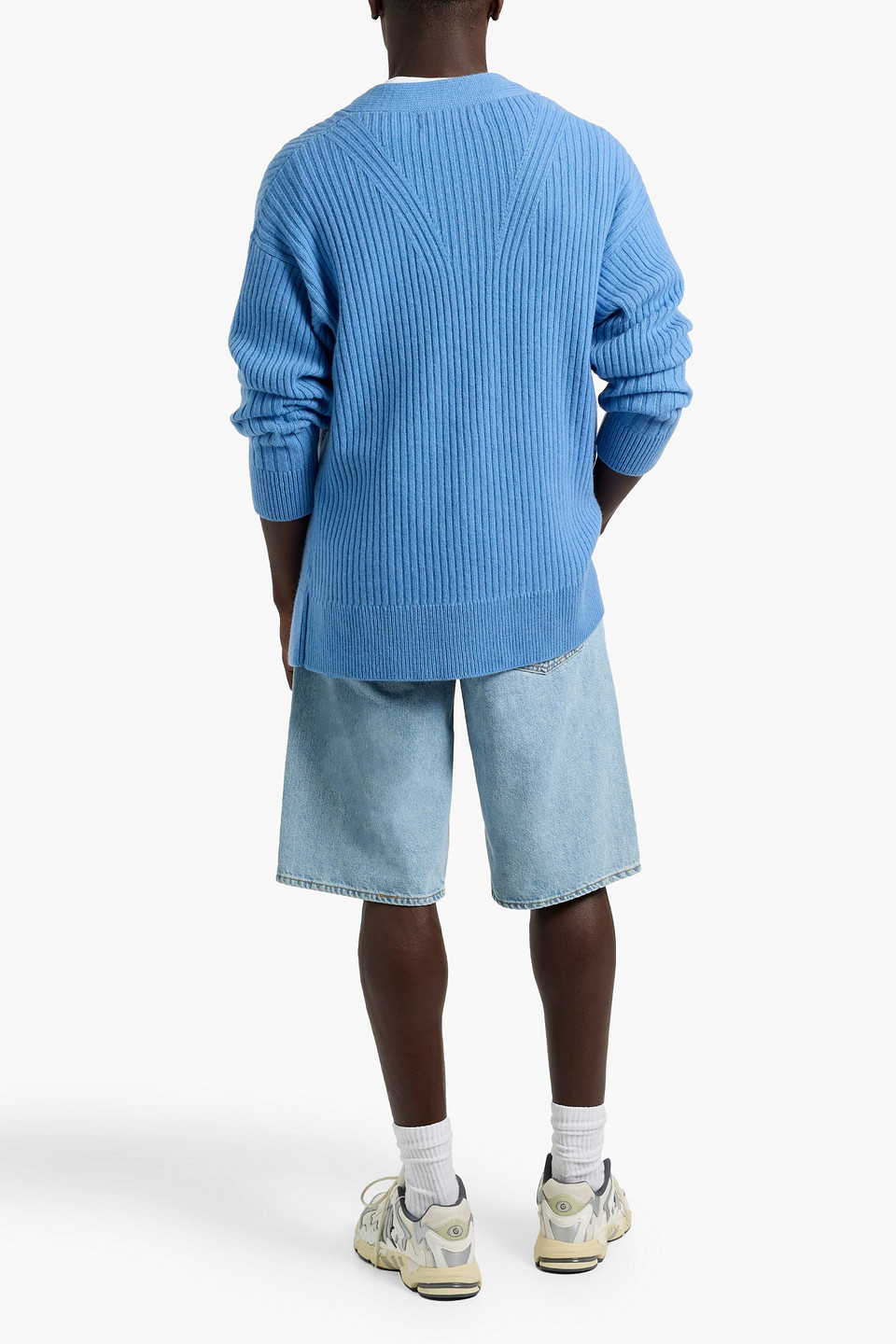 The Elder Statesman Ribbed Cashmere Cardigan In Blue