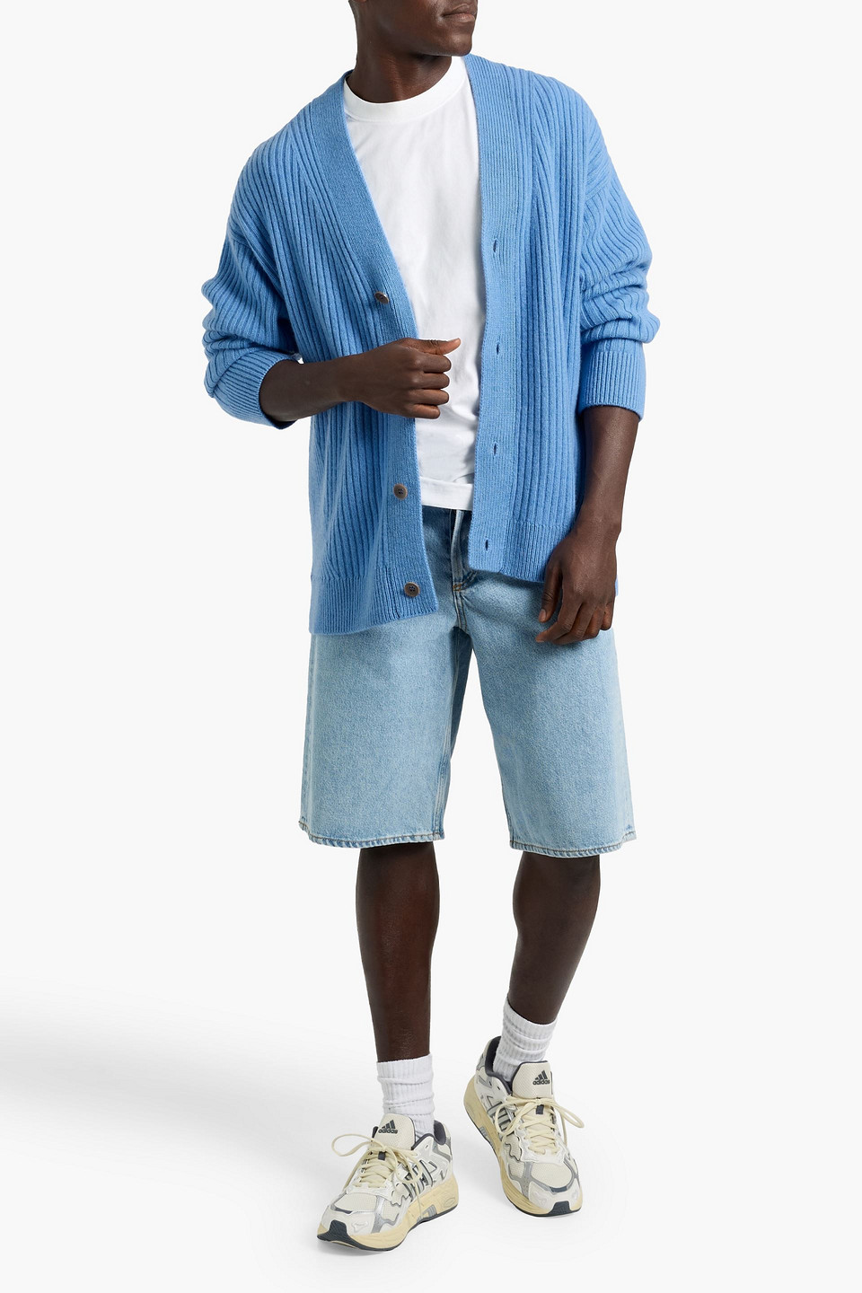 The Elder Statesman Ribbed Cashmere Cardigan In Blue