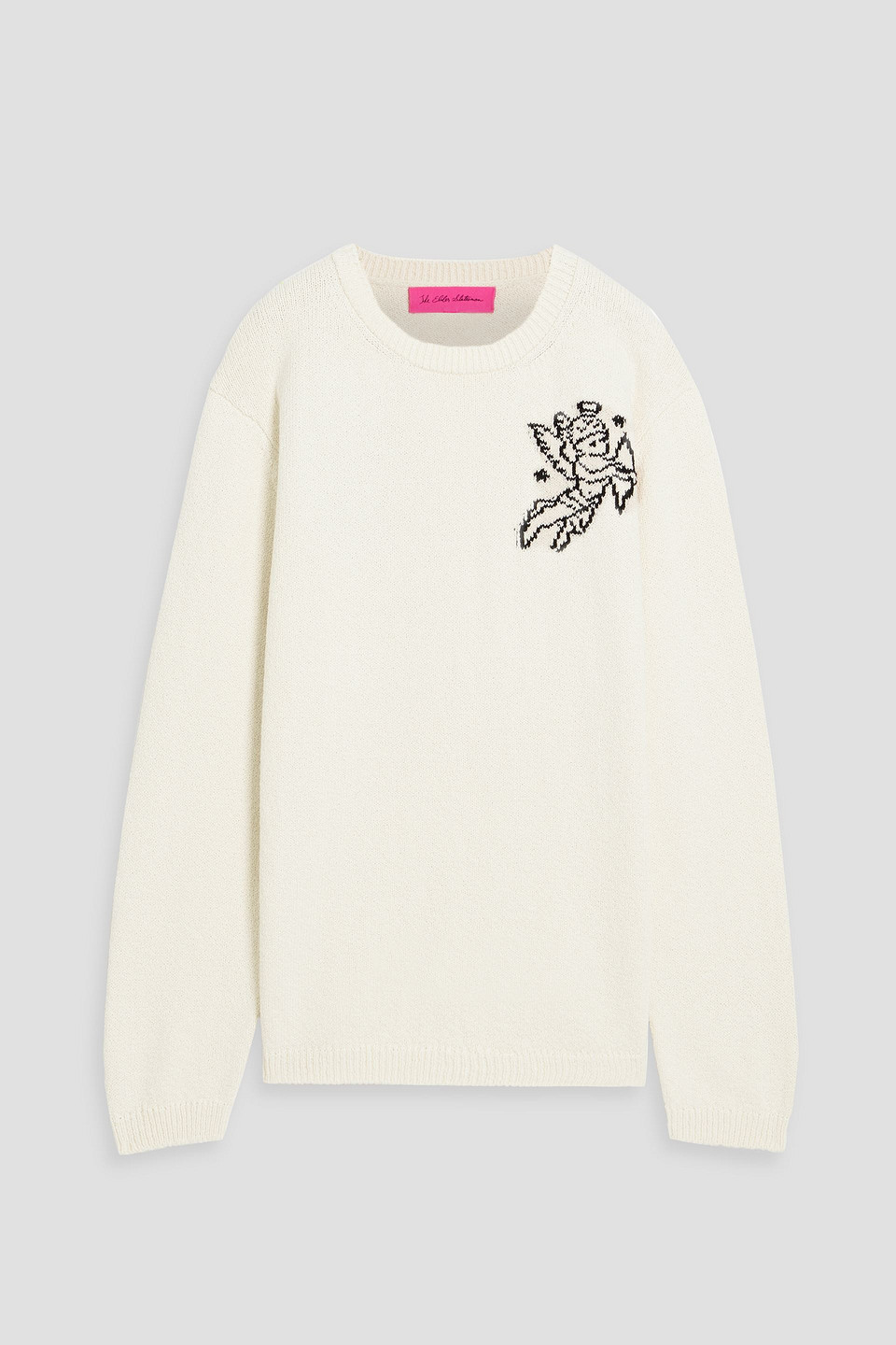 The Elder Statesman Nora Angel & Devil Jacquard-knit Cotton Sweater In White