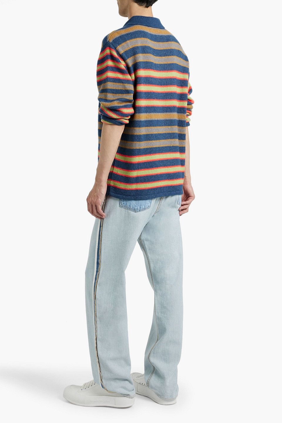 The Elder Statesman Leo Striped Cashmere And Cotton-blend Polo Sweater In Multi