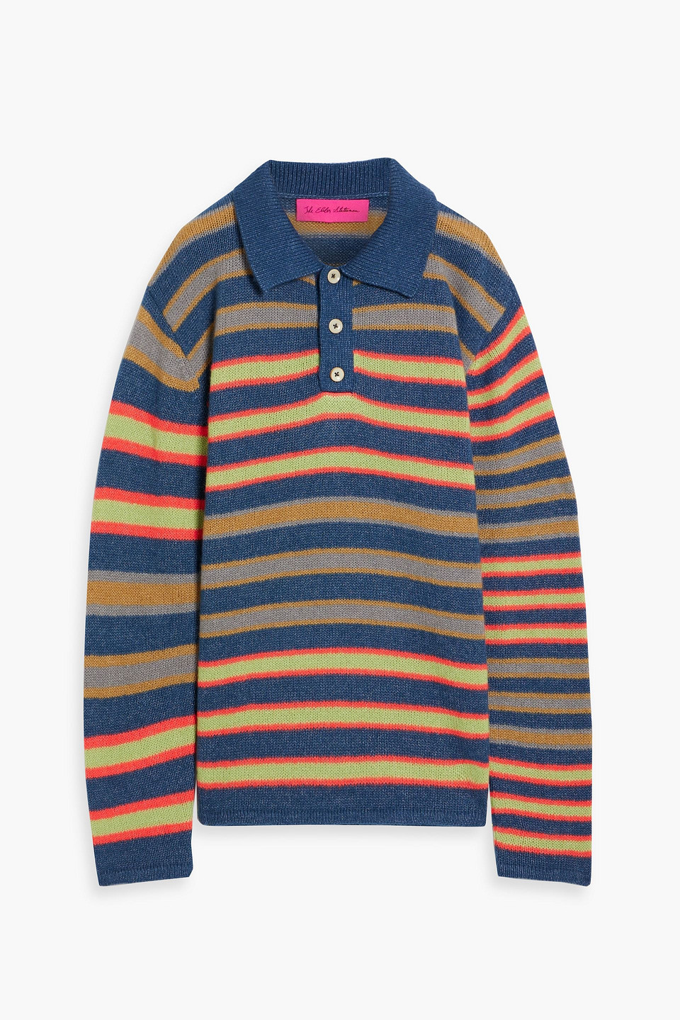 The Elder Statesman Leo Striped Cashmere And Cotton-blend Polo Sweater In Multi