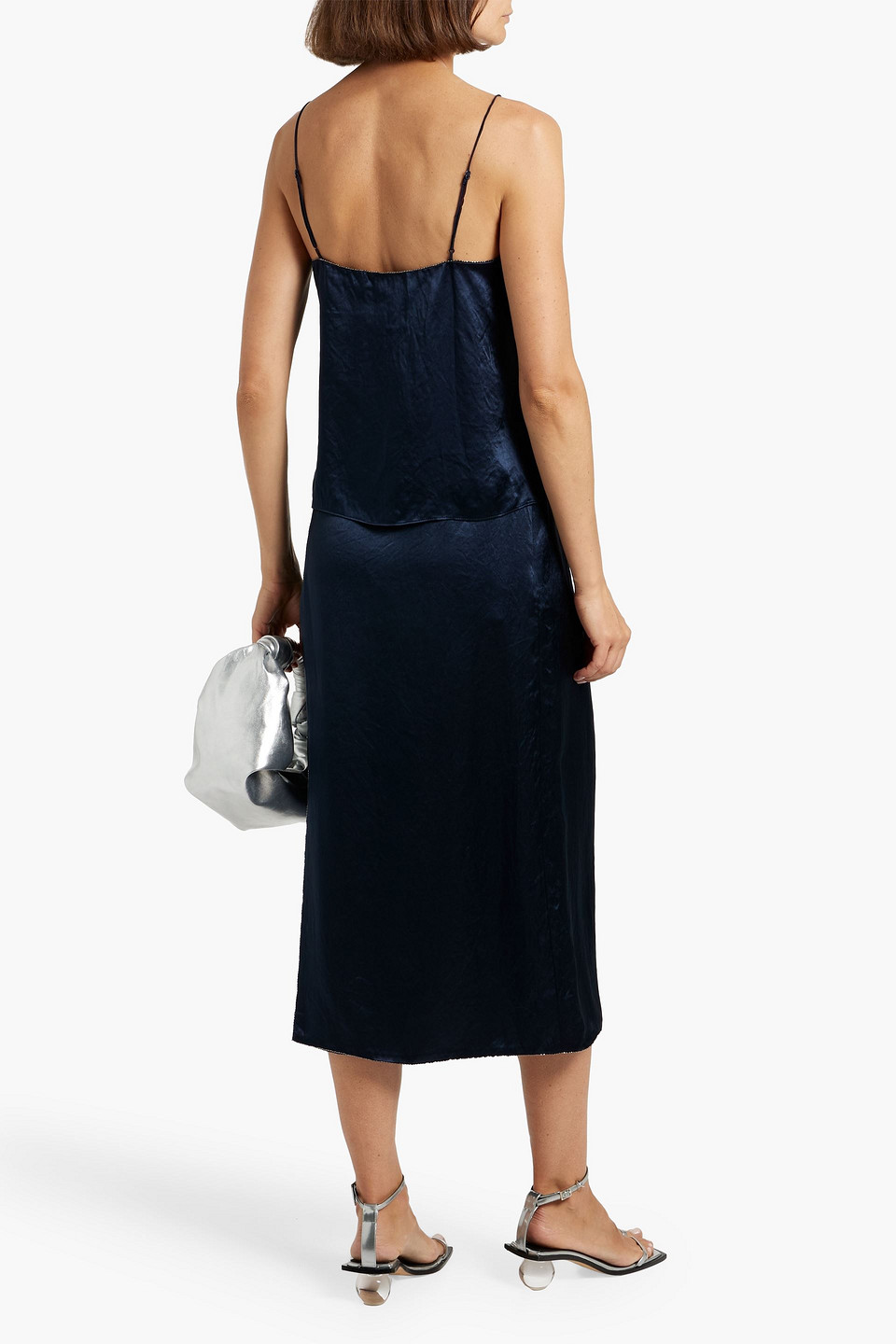 Vince Wrap-effect Embellished Satin Midi Skirt