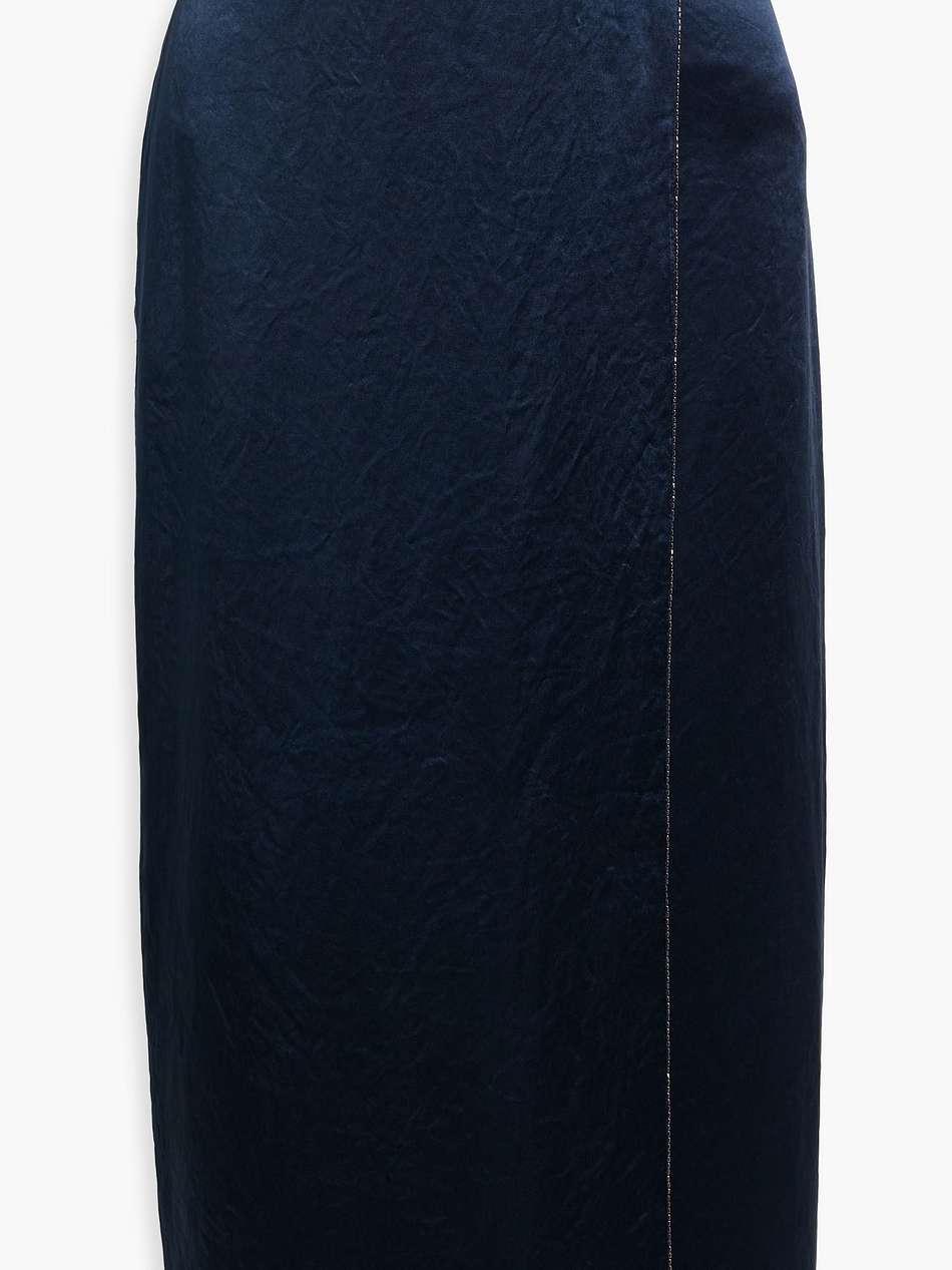 wrap-effect embellished satin midi skirt