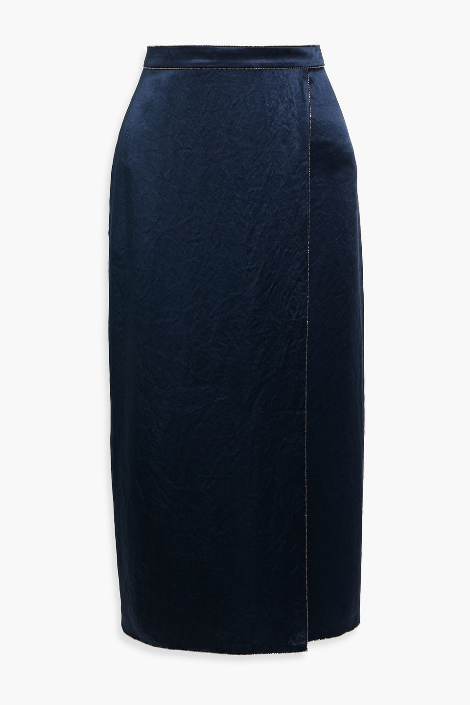 Vince Wrap-effect Embellished Satin Midi Skirt