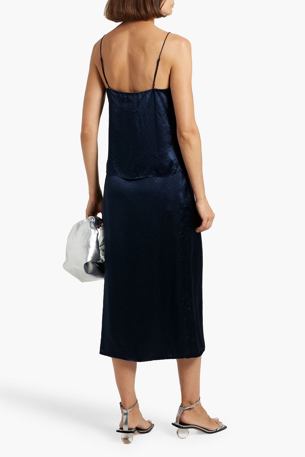 VINCE. Bead-embellished satin camisole