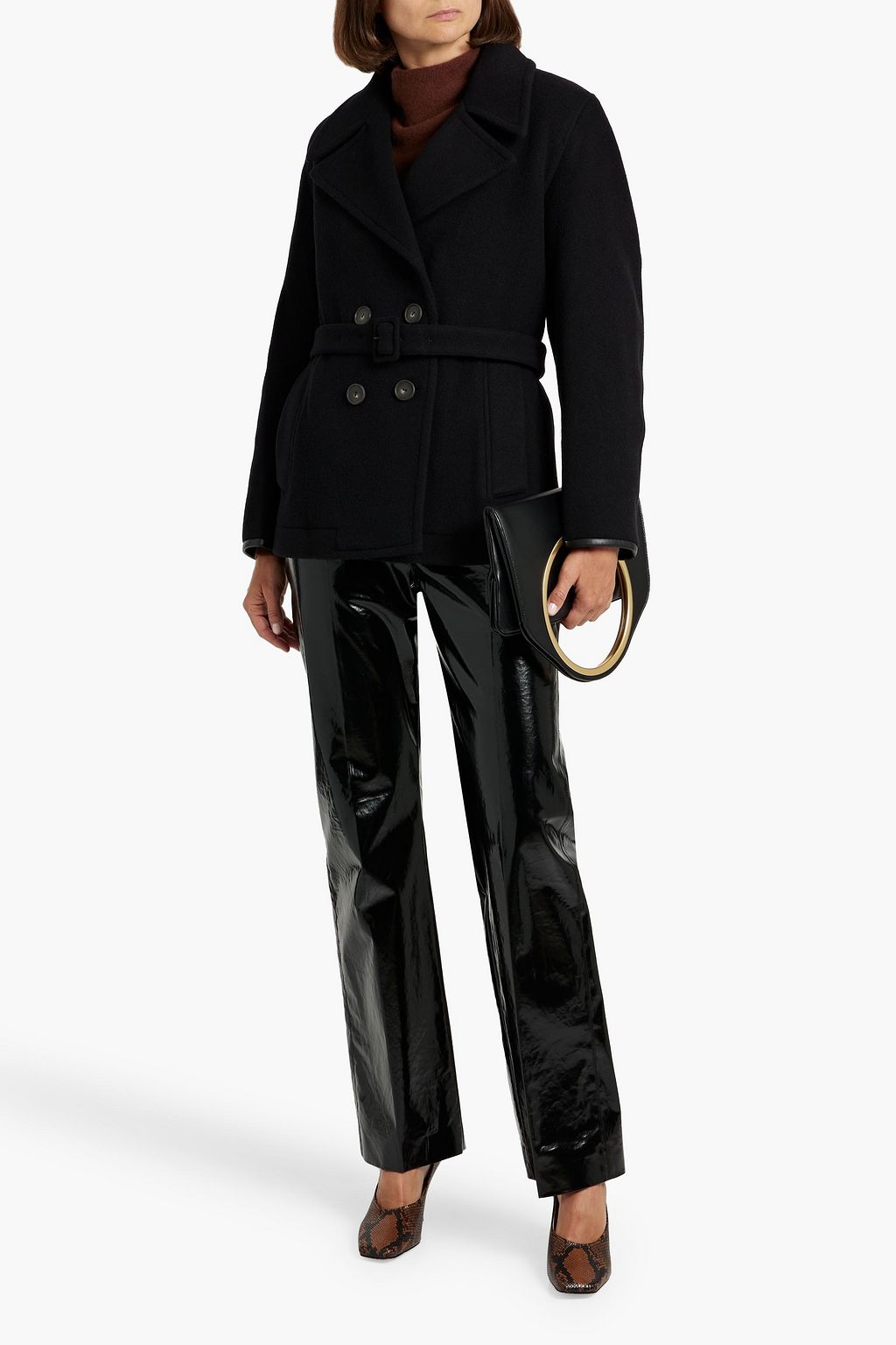 VINCE. Belted double-breasted wool-blend felt coat